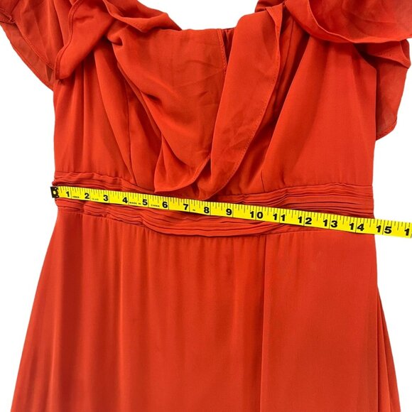 Off Shoulder Rust Red Dress Wedding Prom Chiffon Poly Lined M 8 10 Christmas Val - Picture 6 of 9